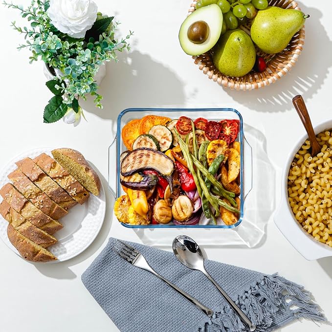 NUTRIUPS 9.8x7.7in Glass Baking Dish for Oven 2-pack, 42oz Square Cake Pans Glass Casserole Dishes for Oven