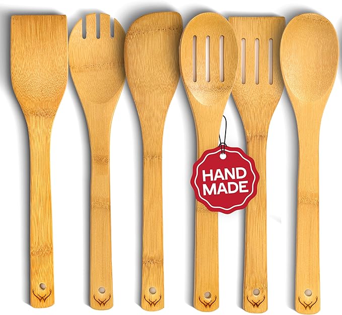 Wooden Spoons for Cooking set of 6 – Premium Wooden Utensil set for everyday use – Versatile Cooking utensils set safe for nonstick pans – Durable wooden spoon kitchen utensils set