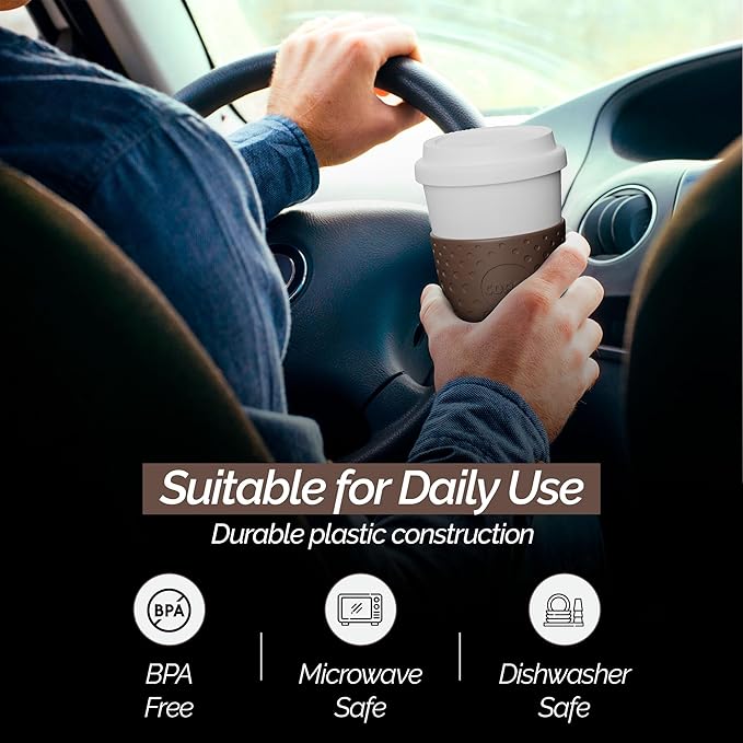 Copco Acadia 16 oz Reusable To-Go Travel Mug - BPA-Free Insulated Coffee Cup with Double-Wall Insulation, Spill-Proof Lid & Non-Slip Rubber Grip - Microwave & Dishwasher Safe (White/Brown)