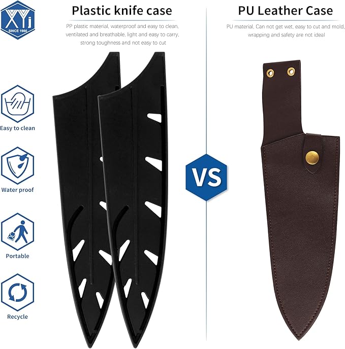 XYJ 2pcs/set Safety Knife Covers Sleeves Knives Edge Guard, Universal Knife Sheath, Slicing, Chef Knife Case Blade Guards Protector Black Kitchen Knife Cover Sleeve (For 8'' Chef Knife)