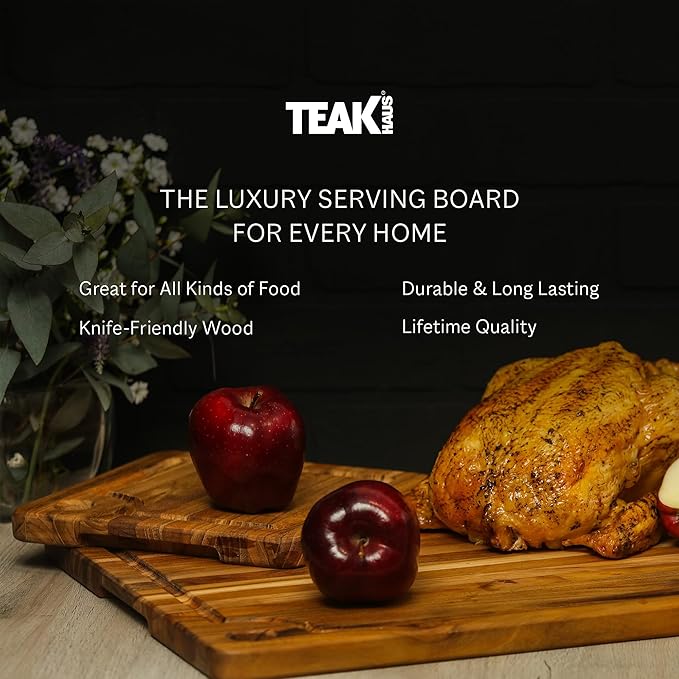 Teakhaus Teak Cutting Board - Rectangle Edge Grain Board With Corner Hole And Juice Canal (16 x 12 x .5 in.)