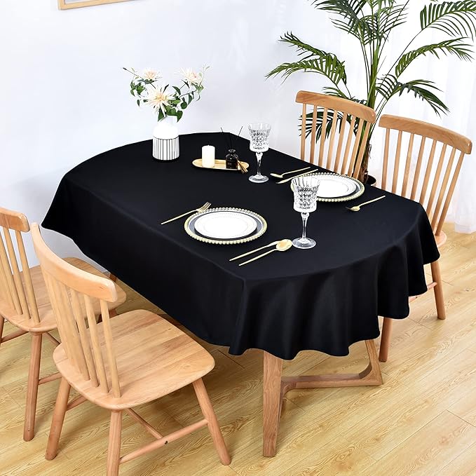 Wolkemer Oval Tablecloth 60 x 102 Inch Washable Fabric Table Cloth Solid Black Table Cover for Dining Wedding Party Banquet Tabletop Decoration