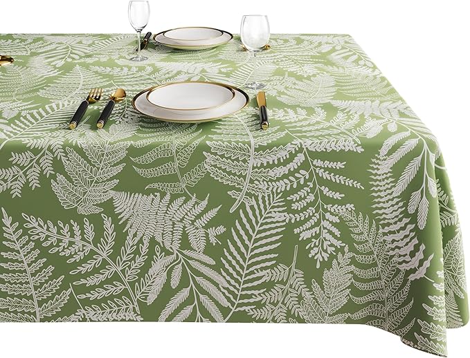 Square Table Cloth,100% Waterproof Tablecloth Oil Proof Spill Proof Vinyl Table Cloth, Wipe Clean Plastic Table Cover for Dining, Camping, Indoor and Outdoor 54" x 54",Green Leaves