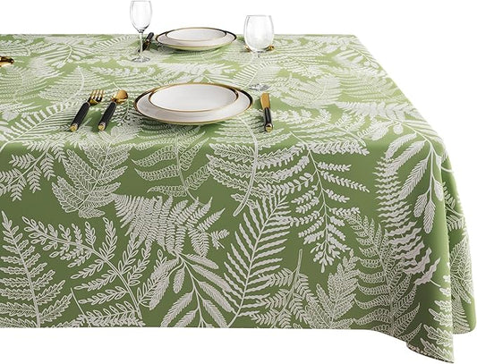 Square Table Cloth,100% Waterproof Tablecloth Oil Proof Spill Proof Vinyl Table Cloth, Wipe Clean Plastic Table Cover for Dining, Camping, Indoor and Outdoor 54" x 54",Green Leaves