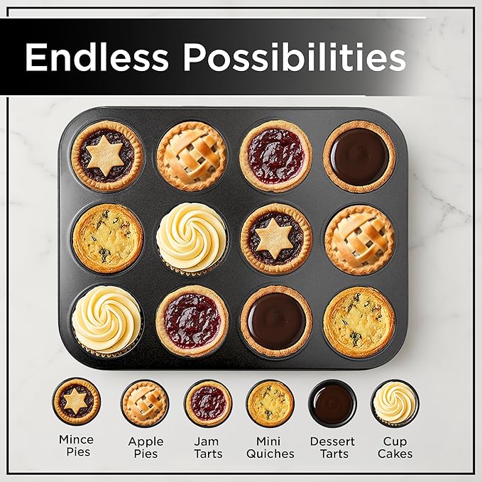 Wrenbury Mince Pie Baking Pan 12 Cup - Jam Tart Pan - Commercial Grade Premium Non Stick Carbon Steel - Food Safe Easy Clean Shallow Patty Tins for Baking Tart Tray