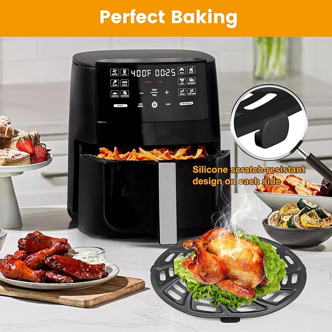 GCQ Air Fryer Grill Pan for Gourmia GAF698 GAF686 Air Fryer, Oval Nonstick 9.3''×8.9'' Air Fryer Replacement Parts Rack Tray Basket Accessories Grill Plate Crisper Plate with Rubber Bumpers
