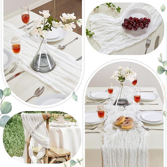 6 Pack White Cheesecloth Table Runner 10FT Long Valentine's Day Boho Gauze Table Runner Rustic Sheer Runner for Spring Wedding Bridal Baby Shower Birthday Party Table Decor Easter Decorations