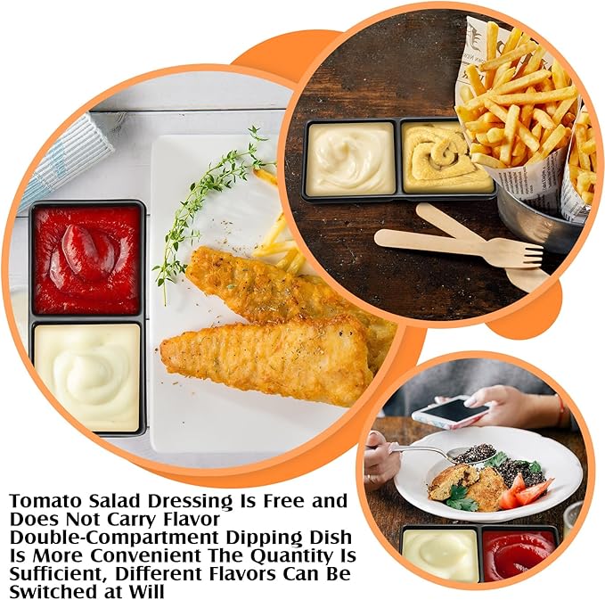 Gejoy 12 Pcs Dual Dipping Sauce Bowls Soy Sauce Dish Bowls Two Compartments Party Trays Divided Fondue Plates for Restaurant Kitchen Sushi Soy (Black)