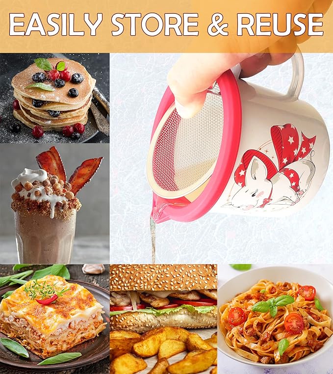 NobleEgg Bacon Grease Container with Strainer, 650 ml | 22 oz. Removable Silicone Ring Protector and Lid, Enamel Ceramic, Cute Piggy Farmhouse Decor