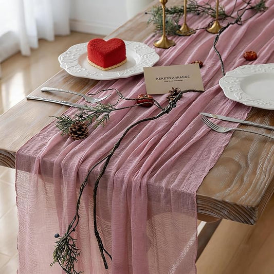Keketoarrange 6pcs Cheesecloth Table Runner Dusty Rose Gauze 120 Inch 10 FT Rustic Boho Cheese Cloth Runner for Wedding Baby Shower Bridal Shower Party Long Sheer Centerpiece Fall Home Decoration