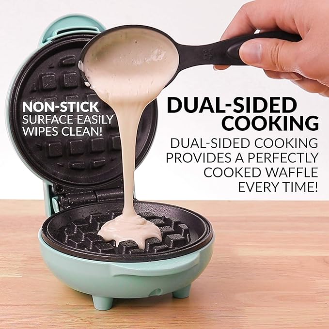 Nostalgia MyMini Personal Electric Waffle Maker, 5-Inch Cooking Surface, Waffle Iron for Hash Browns, French Toast, Grilled Cheese, Quesadilla, Brownies, Cookies, Aqua