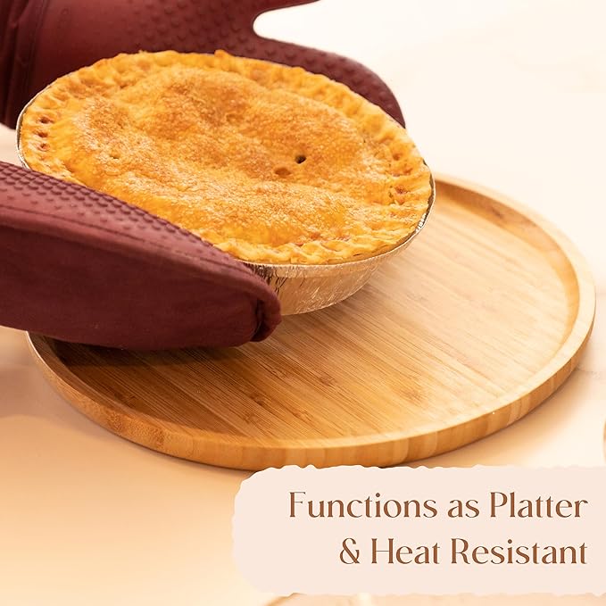 Bamboo Serving Platter, Round Wood Tray, Wooden Serving Tray, Fruit, Bread, Salad Plate, Round Wood Charcuterie Board, 11.8 inch