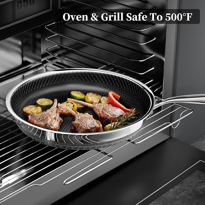8 Inch Nonstick Frying Pan with Lid, Titanium Ceramic Tri-Ply Stainless Steel Non Stick Skillet W/Lid Small Hybrid Cooking Pan Healthy Induction Egg Frying Pan W/Stay Cool Handle, PFAS/PFOA/PTFE Free