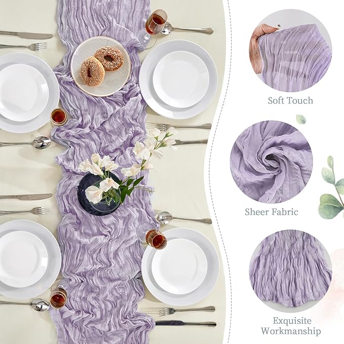 6 Pack Purple Valentine's Day Cheesecloth Table Runner 10FT Long Boho Gauze Table Runner Rustic Sheer Runner for Spring Wedding Bridal Baby Shower Birthday Party Table Decor Home Decorations