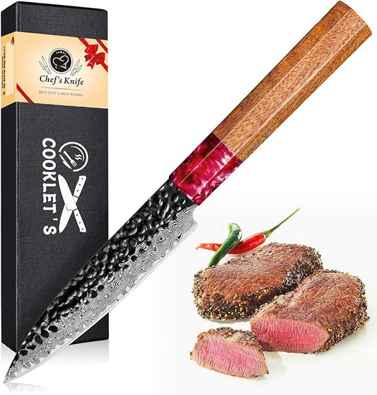 COOKLET'S Paring Knife, Professional High Carbon Stainless Steel Forged Kitchen Knife, Ultra Sharp Small Fruit Knife, G10 Ergonomic Color Handle with Elegant Gift Box for Family, Silver