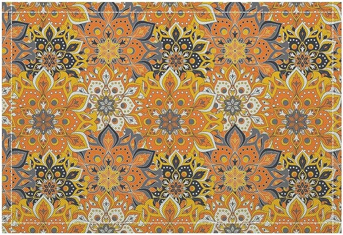 Mandala Placemats Set of 4 Vintage Bohemia Orange Flower Art Printed Dining Table Mats for Restaurant Home Kitchen Holiday Picnic Party Decor 12x18in