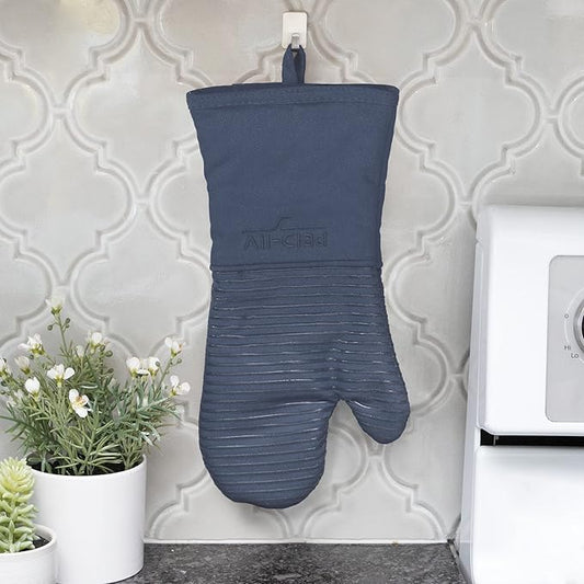 All-Clad Premium Silicone Oven Mitt: Heat Resistant to 500 Degrees - 100% Cotton & Silicone, 14"x7" Pot Holder for Kitchen and Barbeque, (1-Pack), Indigo