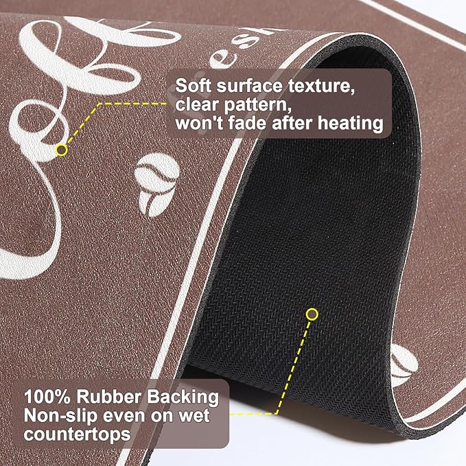 Absorbent Coffee Mat, Fashion Dish Drying Mat for Kitchen Counter Coffee Bar Accessories Espresso Machine Dish Rack 16" x 24" Brown