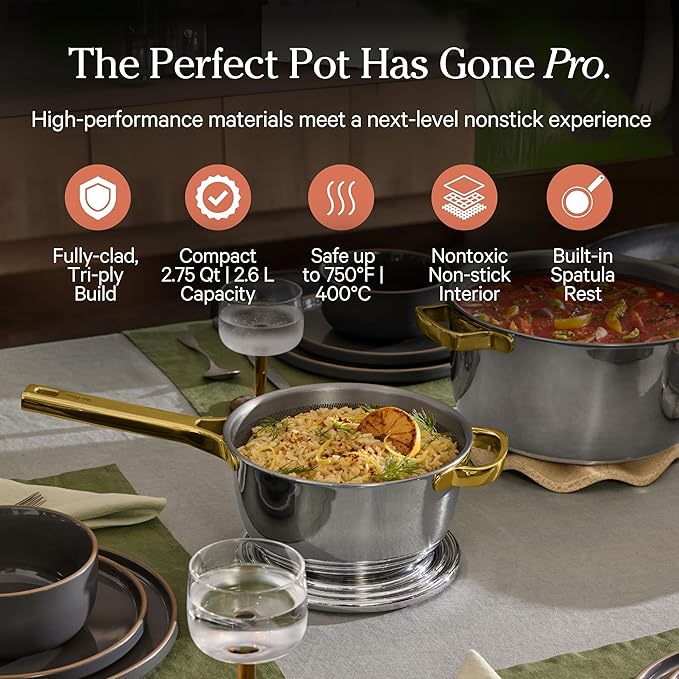 Our Place Mini Titanium Pro Cookware Duo | 6-Piece Tri-Ply Titanium Cookware Set with Always Pan Pro & Perfect Pot Pro | Non-Toxic No-Coating Nonstick | Induction & Oven-Safe up to 750°F | Gold