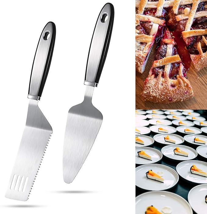 Patelai 2 Pieces Stainless Steel Pie Server Set Cake Cutter Serrated Spatula Pizza Tart Dessert Slicer for Cutting and Serving Desserts Brownies Lasagna