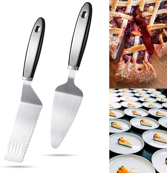 Patelai 2 Pieces Stainless Steel Pie Server Set Cake Cutter Serrated Spatula Pizza Tart Dessert Slicer for Cutting and Serving Desserts Brownies Lasagna