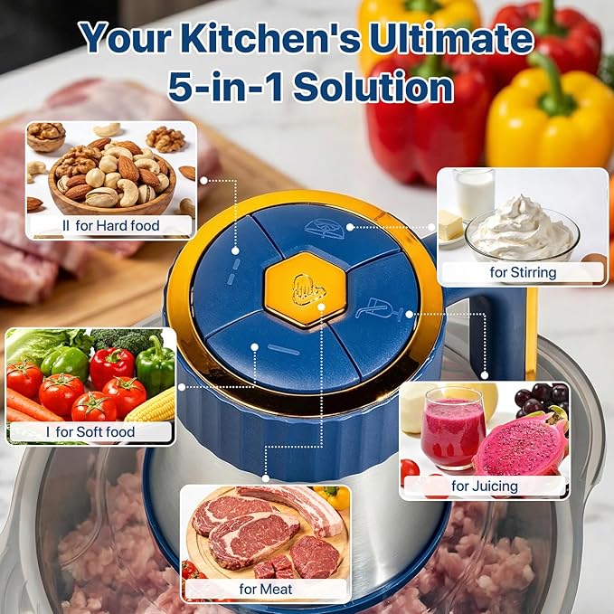 20 Cups Large Capacity Food Processor,5 Speed Electric Meat Grinder Chopper,500W Powerful Copper Motor 6 Bi-Level Blade Meat Processor for Vegetable, Nuts, Onion, Garlic with 304 Stainless Steel Bowl