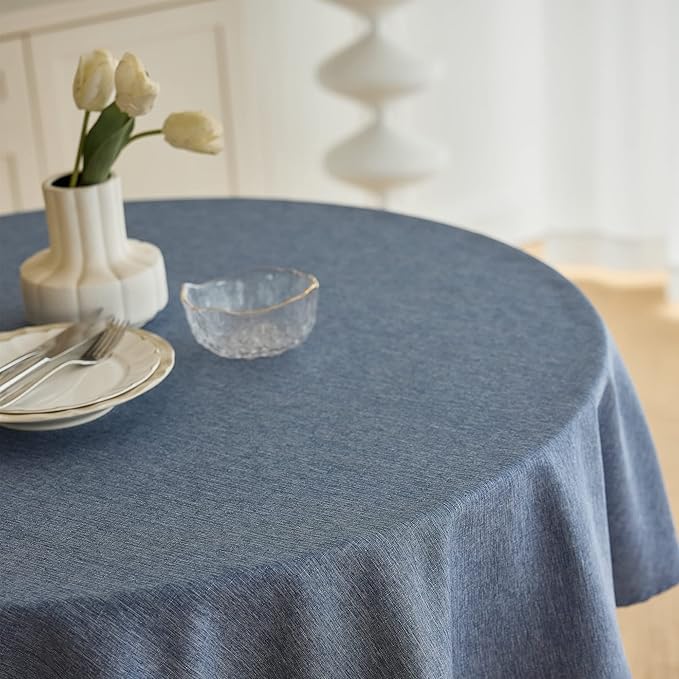 Waterproof Round Tablecloth for Round Dining Table, Decorative Rustic Soft Wipeable Table Cloths Cover Indoor Outdoor Use for Holiday,Wedding, Kitchen (70 Inch,Round (4-6 Seats),Denim Blue)