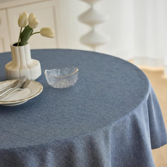 Waterproof Round Tablecloth for Round Dining Table, Decorative Rustic Soft Wipeable Table Cloths Cover Indoor Outdoor Use for Holiday,Wedding, Kitchen (70 Inch,Round (4-6 Seats),Denim Blue)