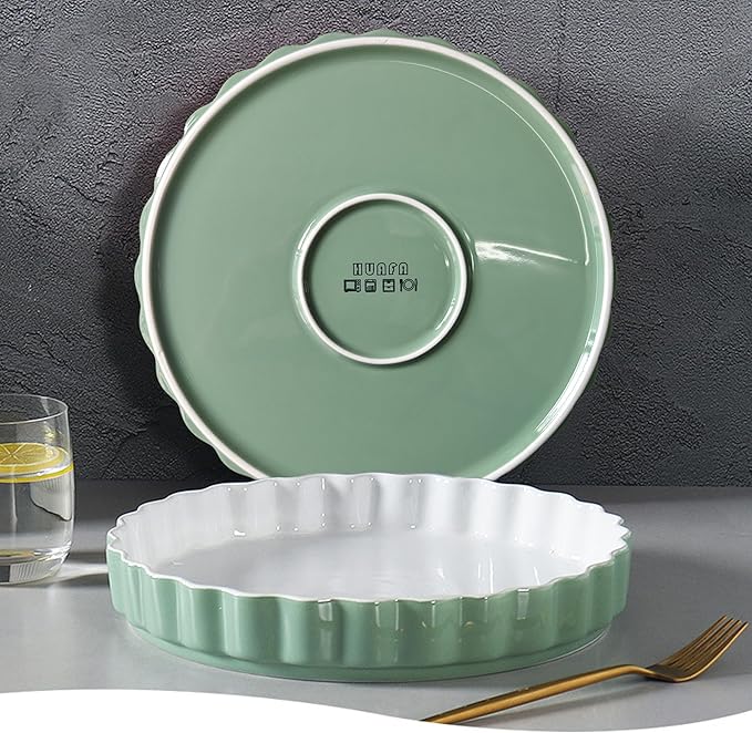 WINRIOO Quiche Baking Dish,Ceramic Pie Pan 11 Inch Reusable,Pizza Pan,Non-Stick Round Tart Pan with Ruffled Edge Microwave Dishwasher and Oven Safe