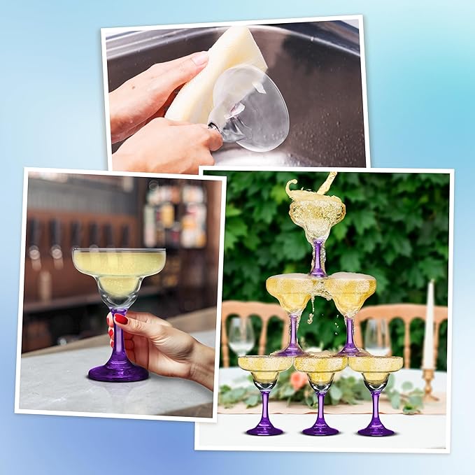 DISCOUNT PROMOS 10 Margarita Glasses Set, 9 oz. - Classic, Smooth, Barware, Glassware - Purple