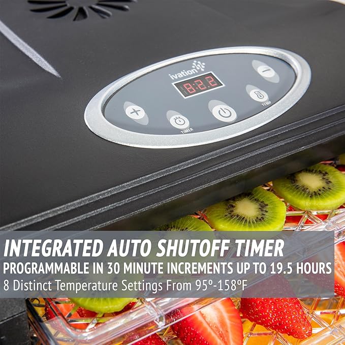 Ivation 9 Tray Countertop Digital Food Dehydrator Drying Machine 600w with Preset Temperature Settings, Auto Shutoff Timer and Even Heat Circulation for Beef Jerky, Fruits, Vegetables & Nuts