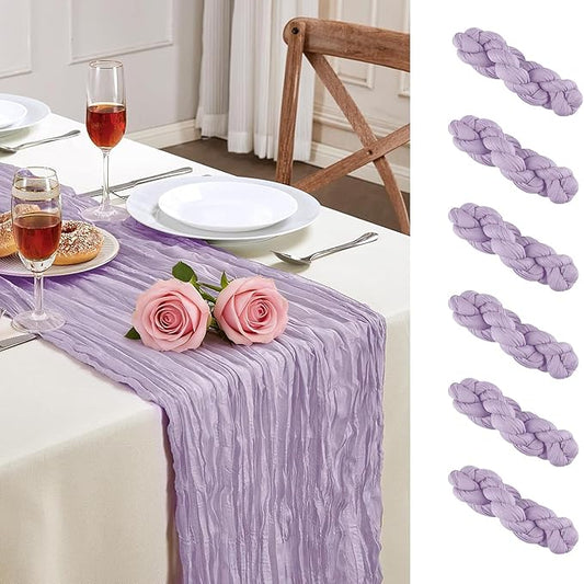 6 Pack Purple Valentine's Day Cheesecloth Table Runner 10FT Long Boho Gauze Table Runner Rustic Sheer Runner for Spring Wedding Bridal Baby Shower Birthday Party Table Decor Home Decorations