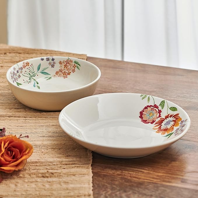 Fitz and Floyd Meadow Floral Set of 2 Serving Bowls, 10.5 inch, 8.5 Inch