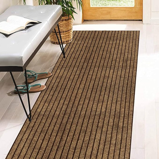 4' x 28' Runner Rugs with Rubber Backing, Indoor Outdoor Utility Carpet Runner Rugs, Stripe Brown, Can Be Used as Aisle for The RV and Boat, Laundry Room and Balcony
