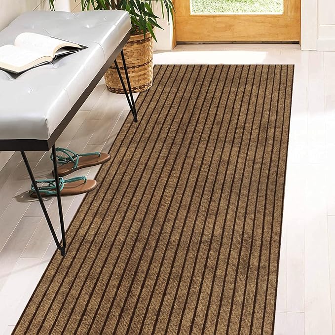4' x 41' Runner Rugs with Rubber Backing, Indoor Outdoor Utility Carpet Runner Rugs, Stripe Brown, Can Be Used as Aisle for The RV and Boat, Laundry Room and Balcony