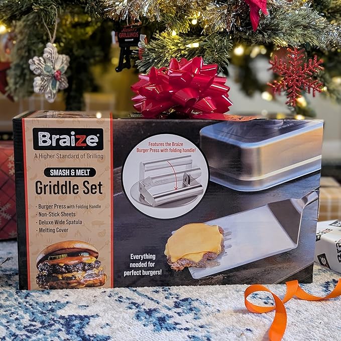 Smash Burger Press Kit – 6.5 Inch Stainless Steel Hamburger Smasher Tool – Heavy Duty Grill Press for Flat Top Griddles and Cast Iron Pans – Perfect for Crispy Smashed Burger Patty – Dome Set