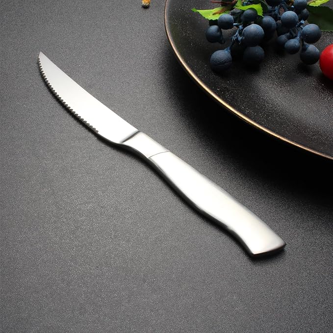 Professional Grade Steak Knives Set of 6 - Restaurant Quality Serrated Edge, Ergonomic Handle, Dishwasher Safe Stainless Steel Cutlery