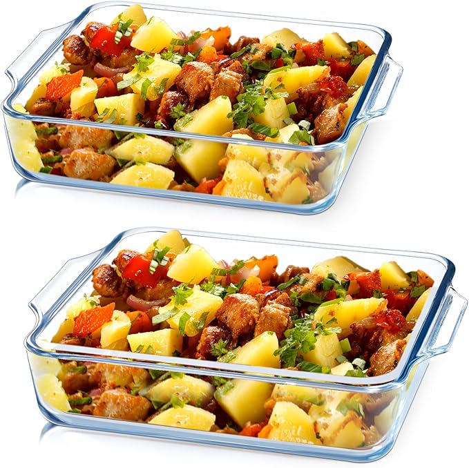 NUTRIUPS 9.8x7.7in Glass Baking Dish for Oven 2-pack, 42oz Square Cake Pans Glass Casserole Dishes for Oven