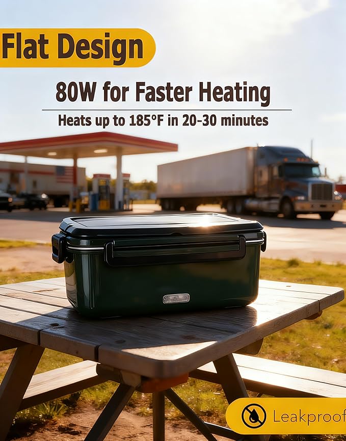 Electric Lunch Box 80W Heated Lunch Boxes for Adults Work/Car/Truck/Home, 1.8L Portable Food Warmer Heating Lunchbox with Insulated Lunch Cooler Bag 12V 24V 110V