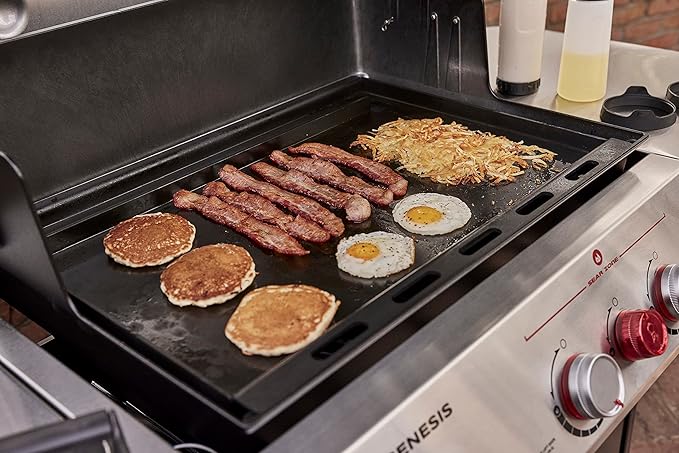 Weber Rust‑Resistant Outdoor Griddle Insert, Full‑Size – Pre-Seasoned Carbon Steel Griddle for Genesis 400 Series Gas Grills