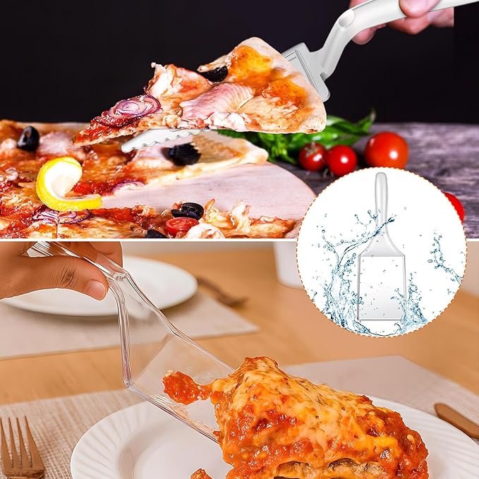 Patelai 20 Pcs Cake Server Set Disposable Plastic Serving Spatula Cutter Square and Triangle Servers Spatula Knives Pie Pizza Pastry Slicer Serving Utensils Clear for Kitchen Wedding