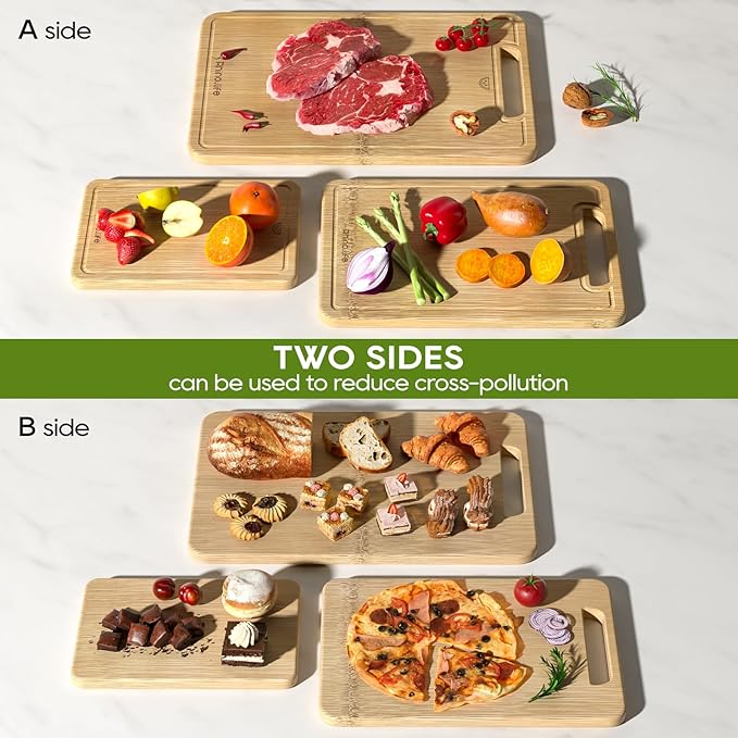 Glue free and Non Toxic, Totally Organic non toxic cutting board Bamboo Cutting Boards set(3 pack) For Kitchen, Non-solid Wood Cutting Board, Chopping Board with Juice Groove