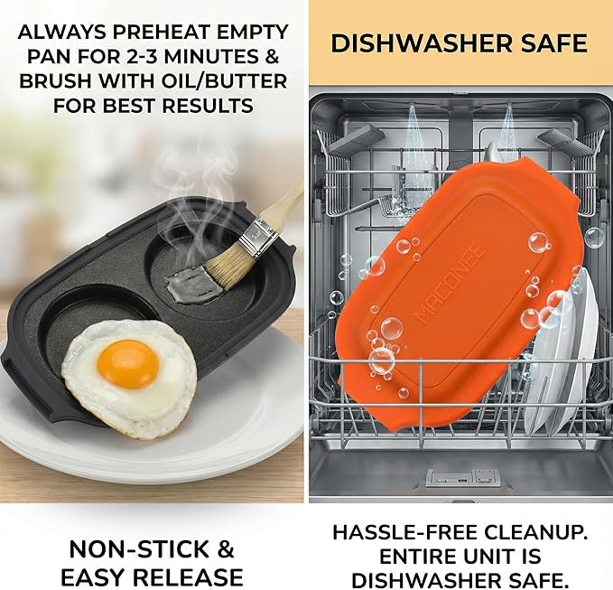 MACONEE Microwave Egg Fryer | Cooker & Poacher for Breakfast Sandwiches | Maker for 2 Eggs | Dishwasher-Safe & BPA-free