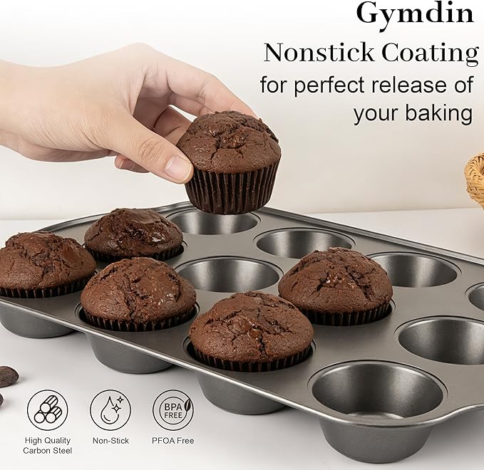Gymdin 13 PCS Nonstick Bakeware Set - Carbon Steel Baking Pans Set with Dual Handles, Includes Roasting Pan, Pizza Pan, Cookie Sheet, Cake Pans, Muffin Pans, Cooling Rack, Oven Mitts, Non-Toxic