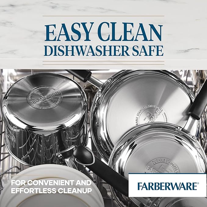 Farberware Brilliance Stainless Steel Stockpot with Glass Lid, 8 Quart, Dishwasher Safe and Induction Ready, Compatible with All Cooktops, Stainless Steel