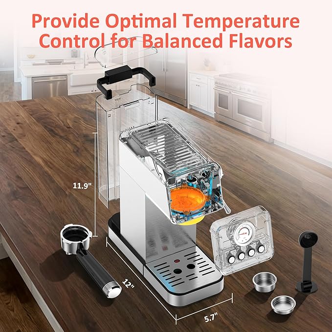 AYCHIRO 20 Bar Espresso Machine, Adjustable Espresso Machine with Milk Frother, Espresso Maker with Removable Water Tank, Compact Size for Home & Office, Cup Warmer for Home Barista
