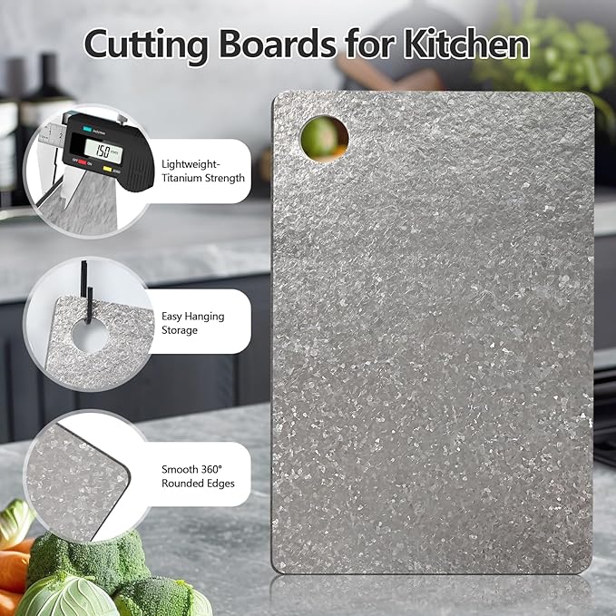 SUREWIN 100% Pure Titanium Cutting Board - Lifetime Knife Protection, Stop Microplastics, Dishwasher-Safe & Warp-Proof (12x8 Inch)