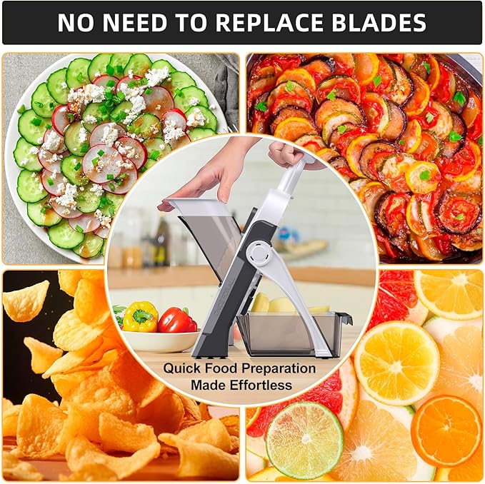 Safe Mandoline Slicer for Kitchen, Adjustable Thickness 0.1-8 mm, Professional Vegetable Slicer, Potato Slicer, Food Chopper French Fry Cutte, Mandolin, Chopping Artifact (just Slice, Gray)