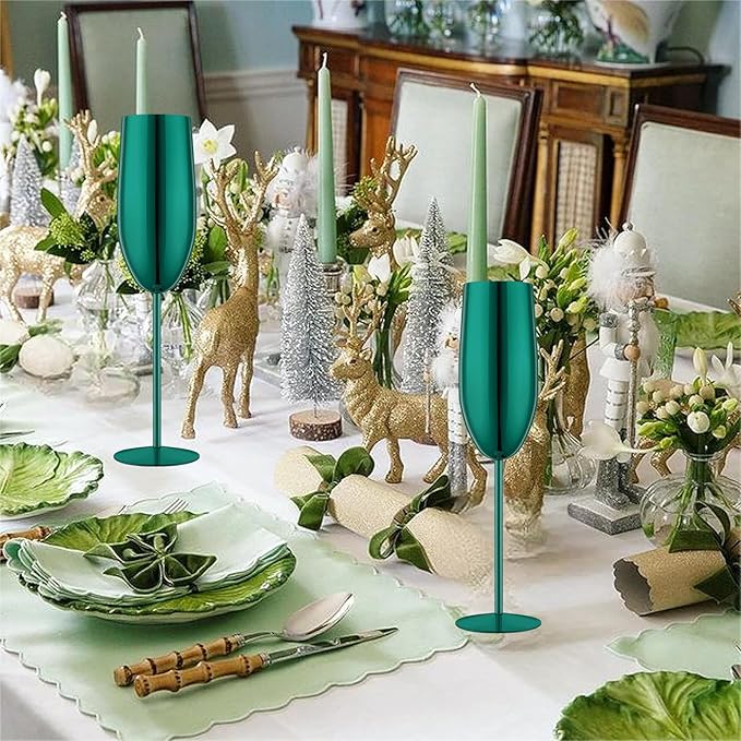 Stainless Steel Champagne Flutes Set of 4-Wedding &Birthday Gifts,8.5 Oz Unbreakable Champagne Glass with Long Stem,Reusable Indoor Outdoor Drinkware (Green)