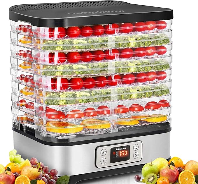 Homdox Food Dehydrator Machine, 8 BPA-Free Trays, 72H Timer & Temperature Control 158°F Max, 400W Dehydrator for Food and Jerky, Fruit, Herbs, Meat, Veggies, Dog Treats, Fruit Roll Sheet Included
